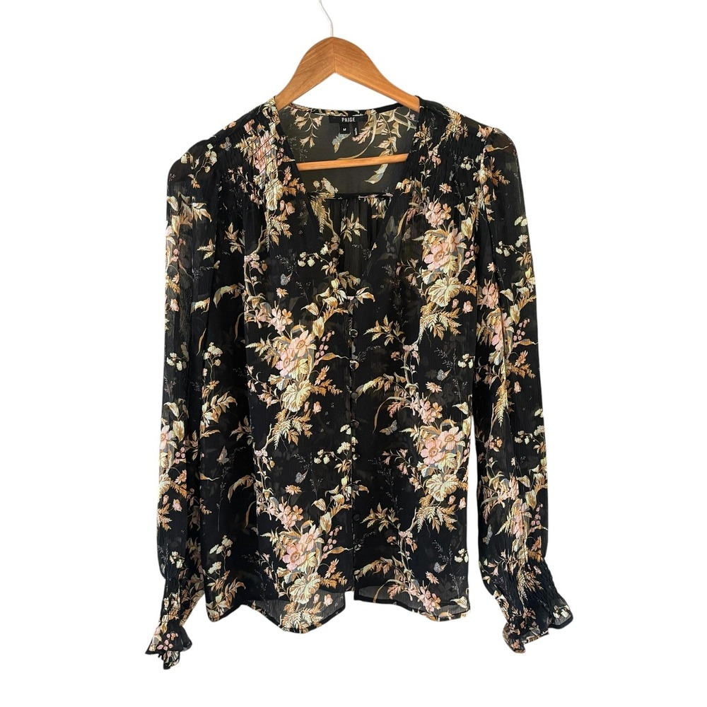 Paige Calliope Floral Silk Button Up Blouse Top Womens M Sheer‎ Boho Feminine